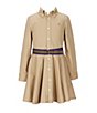 Color:Khaki - Image 1 - Little Girls 2T-6X Button-Front Belted Shirtdress