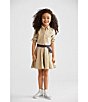 Color:Khaki - Image 3 - Little Girls 2T-6X Button-Front Belted Shirtdress