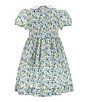 Color:Alma Floral - Image 2 - Little Girls 2T-6X Puffed Sleeve Floral Smocked Seersucker Fit & Flare Dress