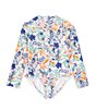 Color:Deep Ultramarine/Multi - Image 1 - Little Girls 2T-6X Raglan-Sleeve Tropical-Print One-Piece Rashguard Swimsuit