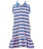 Color:Garden Pink/Harbor Island Blue - Image 1 - Little Girls 2T-6X Sleeveless Striped Stretch Mesh Drop-Waist Dress