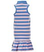 Color:Garden Pink/Harbor Island Blue - Image 2 - Little Girls 2T-6X Sleeveless Striped Stretch Mesh Drop-Waist Dress