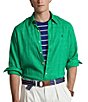 Color:Grasshopper Green - Image 1 - Piece Dye Linen Long Sleeve Woven Shirt