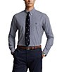 Color:Navy/White - Image 1 - Slim Fit Gingham Stretch Poplin Long Sleeve Woven Shirt