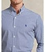 Color:Navy/White - Image 5 - Slim Fit Striped Stretch Poplin Long Sleeve Woven Shirt