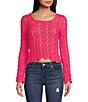 Color:Hot Pink - Image 1 - Long Sleeve Crochet Sweater