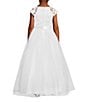 Color:White - Image 2 - Big Girls 7-16 Cap Sleeve Jeweled Waist Lace-To-Tulle Dress