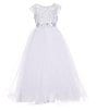 Color:White - Image 4 - Big Girls 7-16 Cap Sleeve Jeweled Waist Lace-To-Tulle Dress