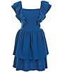 Color:Blue - Image 1 - Big Girls 7-16 Flutter Sleeve Tiered Fit & Flare Dress