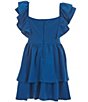 Color:Blue - Image 2 - Big Girls 7-16 Flutter Sleeve Tiered Fit & Flare Dress