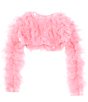 Color:Pink Rose - Image 2 - Big Girls 7-16 Long-Sleeve Ruffled Mesh Bolero