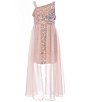 Color:Blush - Image 1 - Big Girls 7-16 Sequin Overlay Walkthrough Gown