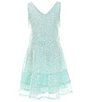 Color:Aqua - Image 1 - Big Girls 7-16 Sequin Tiered Fit-And-Flare Dress