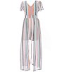 Color:Ivory/Multi - Image 1 - Big Girls 7-16 Short Sleeve Striped Linen Blend Walk-Through Dress