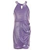 Color:Purple/Silver - Image 1 - Big Girls 7-16 Sleeveless Halter Neck Shimmer Sheath Dress