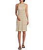 Color:Water Stripe - Image 1 - Lake Summer Tonal Stripe Print High Neck Sleeveless Dress