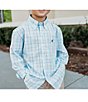 Color:Laguna - Image 3 - Little Boys 2T-7 Long Sleeve Checked Seasonal Sport Shirt