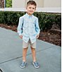 Color:Laguna - Image 5 - Little Boys 2T-7 Long Sleeve Checked Seasonal Sport Shirt