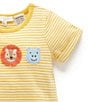 Color:Yellow - Image 3 - PureBaby® Baby Boys Newborn-24 Months Zebra-Appliqued Short-Sleeve Shortall