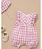 Color:Pink - Image 4 - PureBaby® Baby Girls Newborn-24 Months Sleeveless Gingham Organic Linen Blend Romper