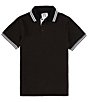 Color:Black - Image 1 - Short Sleeve Polo Stripes Tipped Collar Shirt