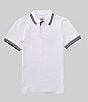 Color:White - Image 1 - Short Sleeve Polo Stripes Tipped Collar Shirt