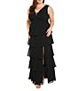 Color:Black - Image 1 - R & M Plus Size Richards Sleeveless V-Neck Tired Skirt Front Slit Dress