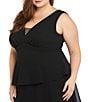 Color:Black - Image 3 - R & M Plus Size Richards Sleeveless V-Neck Tired Skirt Front Slit Dress