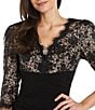 Color:Black/Nude - Image 3 - 3/4 Sleeve V-Neck Lace Bodice Empire Waist Gown