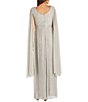 Color:Champagne - Image 2 - Crinkle Metallic Cape Sleeve Rhinestone Detail V-Neck Empire Waist Gown