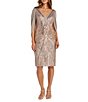 Color:Champagne - Image 1 - Drape Back Sleeve V-Neck Sequin Embellished Dress