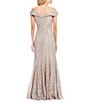 Color:Champagne - Image 2 - Off-the-Shoulder Cap Sleeve Floral Lace Mermaid Gown