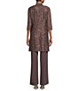 Color:Fig - Image 2 - Petite Size Scalloped Glitter Lace Duster Stretch 3-Piece Pant Set