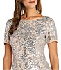 Color:Silver/Nude - Image 3 - Petite Size Short Sleeve Crew Neck Embroidered Sequin Dress