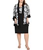 Color:Black/White - Image 1 - Plus Size 3/4 Ruffle Sleeve Crew Neck Embroidered Sequin 2-Piece Jacket Dress