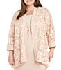 Color:Petal Pink - Image 5 - Plus Size 3/4 Sleeve Crew Neck Embellished 2-Piece Jacket Dress