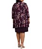 Color:Eggplant - Image 2 - Plus Size 3/4 Sleeve Scoop Neck Floral Print 2-Piece Jacket Dress
