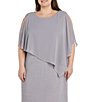 Color:Silver - Image 3 - Plus Size Chiffon Asymmetrical Overlay Round Neck Chiffon Dress