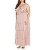 Color:Mauve - Image 1 - Plus Size Chiffon Sleeveless Embellished Sequin Illusion Sweetheart Neck Tiered Skirt A-Line Dress