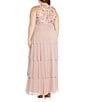 Color:Mauve - Image 2 - Plus Size Chiffon Sleeveless Embellished Sequin Illusion Sweetheart Neck Tiered Skirt A-Line Dress