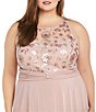 Color:Mauve - Image 3 - Plus Size Chiffon Sleeveless Embellished Sequin Illusion Sweetheart Neck Tiered Skirt A-Line Dress