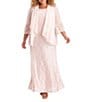 Color:Blush - Image 1 - Plus Size Glitter Lace Beaded Round Neck 3/4 Sleeve 2-Piece Jacket Gown