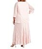 Color:Blush - Image 2 - Plus Size Glitter Lace Beaded Round Neck 3/4 Sleeve 2-Piece Jacket Gown