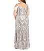 Color:Ivory/Pewter - Image 2 - Plus Size Mesh Jersey Chiffon Cold Shoulder Sleeve Sweetheart Neck Embroidered Sequin Dress
