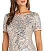 Color:Silver/Nude - Image 3 - Short Sleeve Crew Neck Embroidered Sequin Dress
