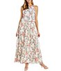 Color:Ivory/Coral - Image 1 - Sleeveless Halter Neck Floral Chiffon Maxi Dress