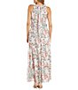 Color:Ivory/Coral - Image 2 - Sleeveless Halter Neck Floral Chiffon Maxi Dress