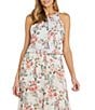 Color:Ivory/Coral - Image 3 - Sleeveless Halter Neck Floral Chiffon Maxi Dress