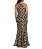Color:Gold/Black - Image 2 - Sleeveless Keyhole Halter Neck Glitter Lace Long Dress