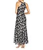 Color:White/Black - Image 2 - Sleeveless Keyhole Halter Neck Glitter Lace Long Dress